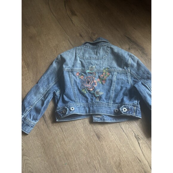 MISS ME EMBROIDERY FLORAL SEXY CROP DESIGN CUTE COACHELLA DENIM JACKET M - Picture 6 of 8